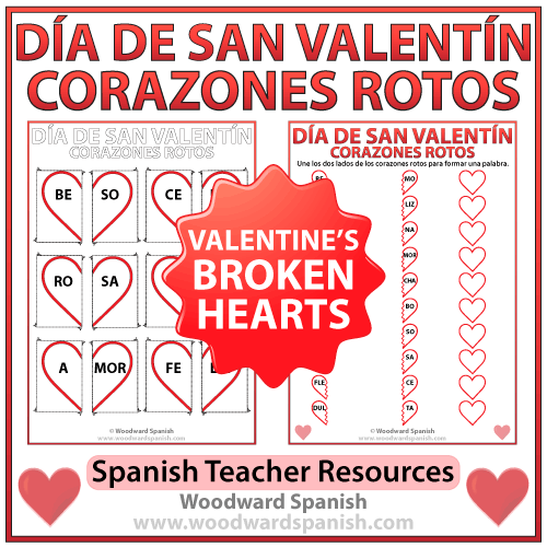 Valentine’s Day Broken Hearts Worksheet and Flash Cards in Spanish Valentine’s Day Broken Hearts Worksheet and Flash Cards in Spanish