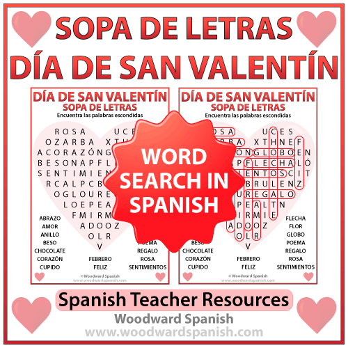 Valentine s Day Word Search In Spanish Sopa De Letras Woodward Spanish
