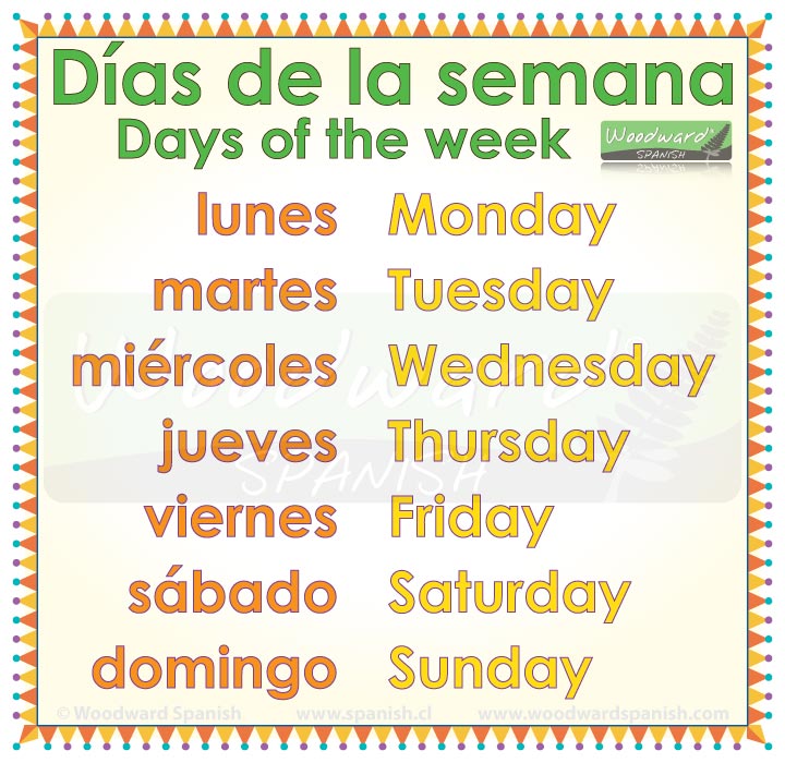 Days of the week in Spanish with English translation - Los días de la semana en español y inglés