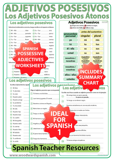 Spanish Possessive Adjectives Worksheets Adjetivos Posesivos