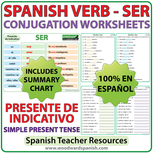 SER Spanish Verb Conjugation Worksheets Present Tense Woodward Spanish
