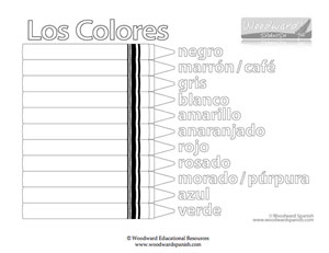 Los colores en español (para colorear). The colors in Spanish poster for children to color.