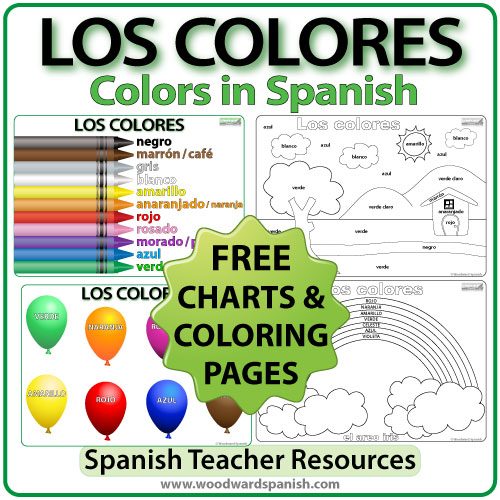 Free coloring Pages and charts about the colors in Spanish. Páginas para colorear.