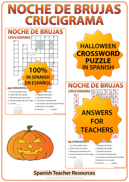 Spanish Halloween Crossword - Crucigrama en español de la Noche de Brujas