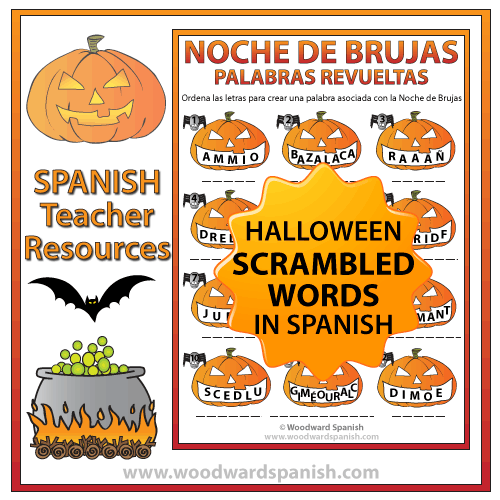 Halloween Scrambled Words in Spanish Worksheet.