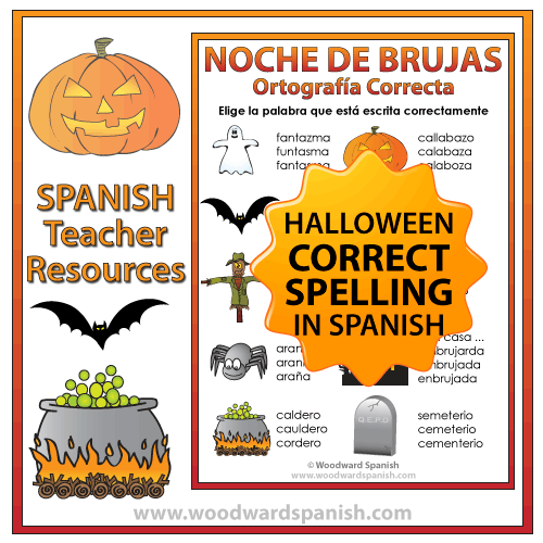 Spanish Halloween Vocabulary Spelling Worksheet