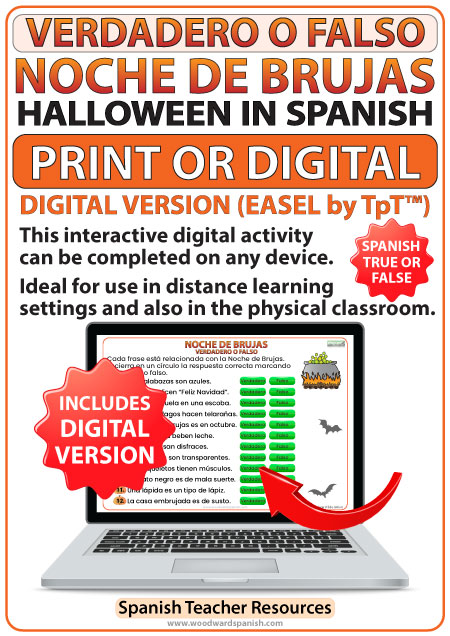 Spanish Halloween True or False PDF and Digital Resource - Noche de Brujas - Verdadero o Falso