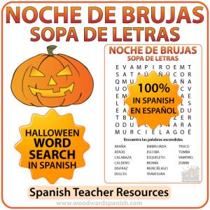 Spanish Halloween Vocabulary Word Search - Sopa de Letras de la Noche de Brujas en español