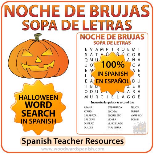 Spanish Halloween Vocabulary Word Search - Sopa de Letras de la Noche de Brujas en español