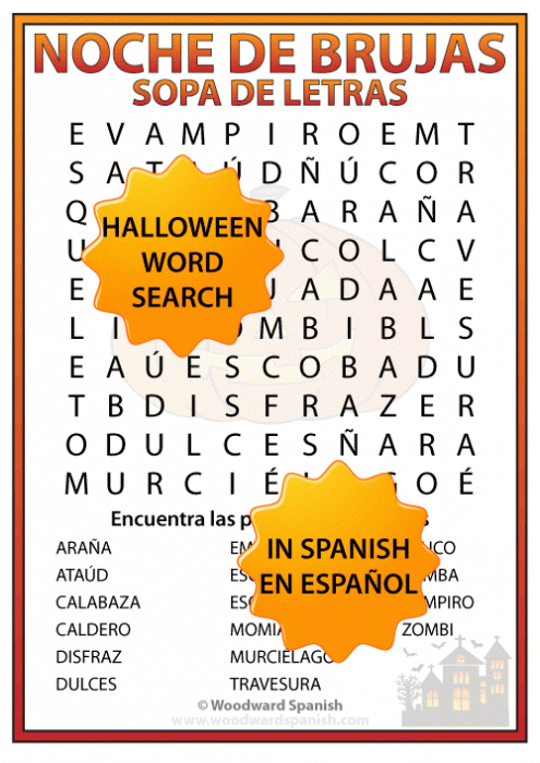 Halloween Word Search in Spanish - Sopa de letras de la Noche de Brujas en español