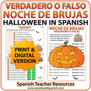 Spanish Halloween True or False Worksheet - Noche de Brujas - Verdadero o Falso