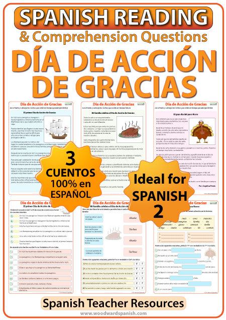 Spanish Thanksgiving Reading and Worksheets - Lecturas del Día de Acción de Gracias