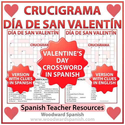 Valentine's Day Crossword in Spanish - Crucigrama Día de San Valentín - Día de los Enamorados