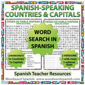 Spanish-speaking countries and capitals word search - Sopa de letras de los países de habla hispana y sus capitales