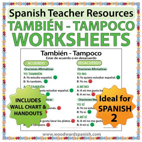 Tambien vs Tampoco worksheets and wall chart in Spanish - Spanish teacher resources