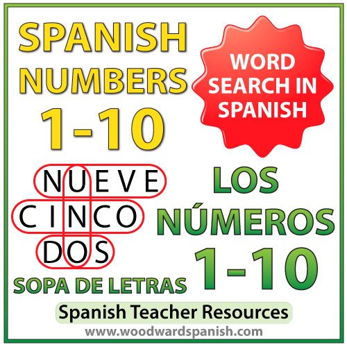 Spanish Numbers 1 to 10 Word Search - Sopa de letras - Los números del 1 al 10