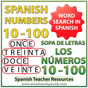 Spanish Numbers 10-100 Word Search - Sopa de letras - Los números