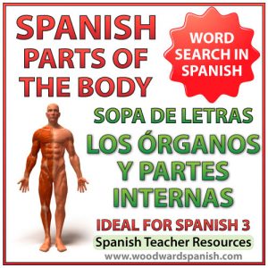 Word Search - Internal parts of the body in Spanish. Sopa de letras - Partes del cuerpo - Los órganos y partes internas