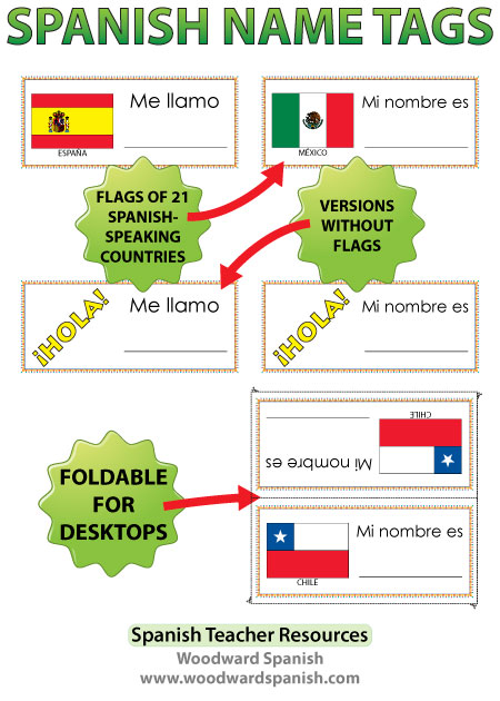 Spanish Name Tags with flags and without flags - Etiquetas para Nombres con o sin banderas