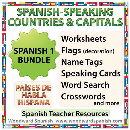 Spanish-speaking countries and capitals bundle of activities and classroom decoration