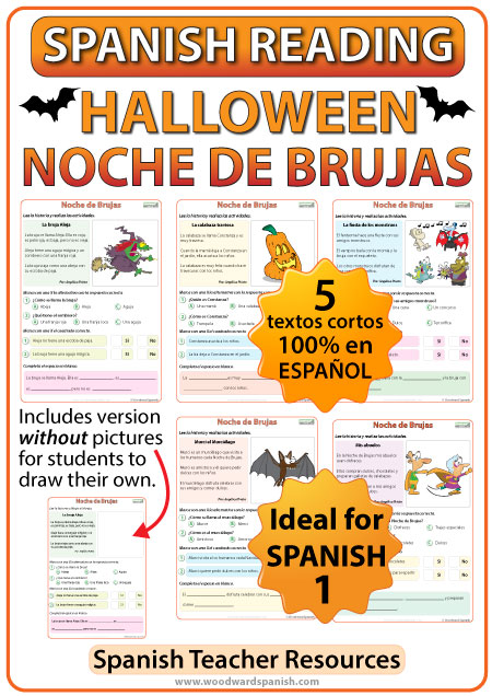 Spanish 1 Reading Passages in Simple Present Tense about Halloween - Noche de Brujas