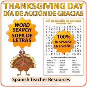 Spanish Thanksgiving Day Word Search - Día de Acción de Gracias - Sopa de Letras