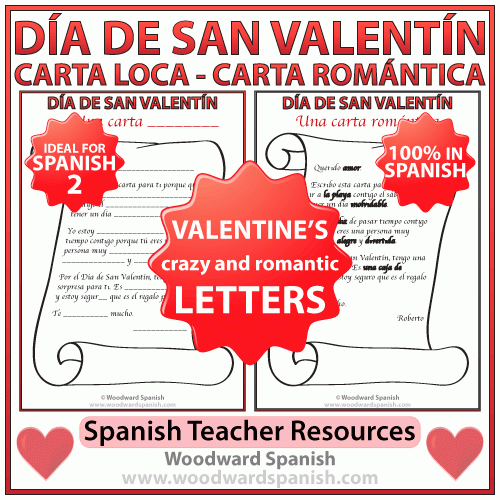 Spanish Valentine's Day Letters - Both a Crazy letter and a romantic letter - Una carta loca y una carta romántica