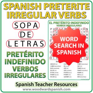 Spanish Preterite Irregular verbs word search - Pretérito indefinido - Sopa de Letras