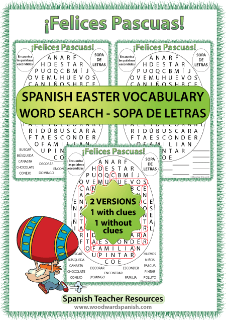 Spanish Easter Word Search (Non-religious version) - Sopa de Letras de la Pascua