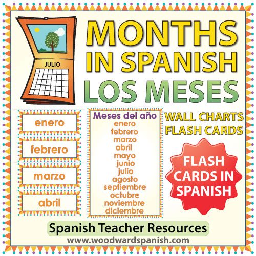 Spanish Months Flash Cards and Charts. Tarjetas y afiches con los meses del año en español