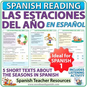 Seasons in Spanish reading comprehension and vocabulary - 4 textos cortas de las estaciones del año con actividades de comprensión de lectura.