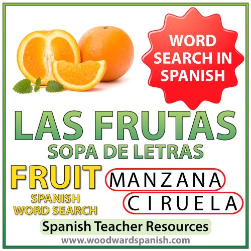 Spanish Fruit Word Search - Sopa de letras de las frutas en español