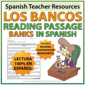 Spanish Reading passage with comprehension worksheets - Banks - Los Bancos