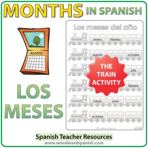 Spanish Months Worksheets - The trains. - Actividad con los meses del año en español - Los trenes