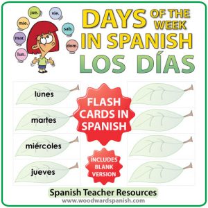 Spanish Flash Cards - Days of the week in Spanish. Tarjetas con los días de la semana en español