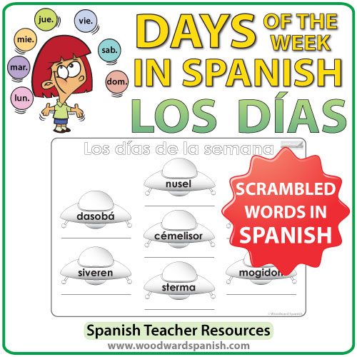 Spanish Days of the Week scrambled words worksheet - Los días de la semana