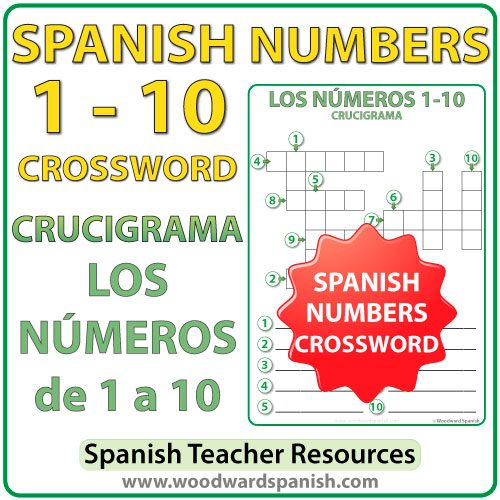 Crossword with the numbers from 1 to 10 in Spanish. Crucigrama con los números de 1 a 10 en español.