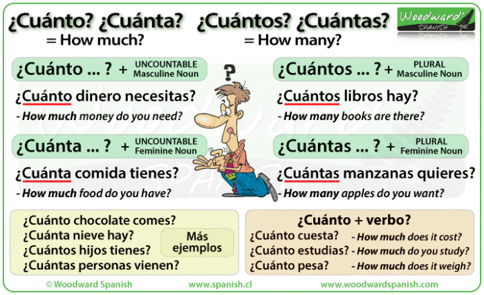 How to say How much and How many in Spanish. The difference between Cuánto, Cuántos, Cuánta, Cuántas in Spanish.