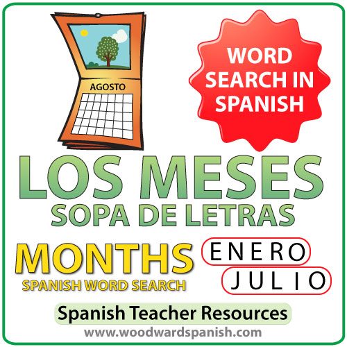 Months of the Year - Spanish Word Search - Sopa de Letras de los meses del año