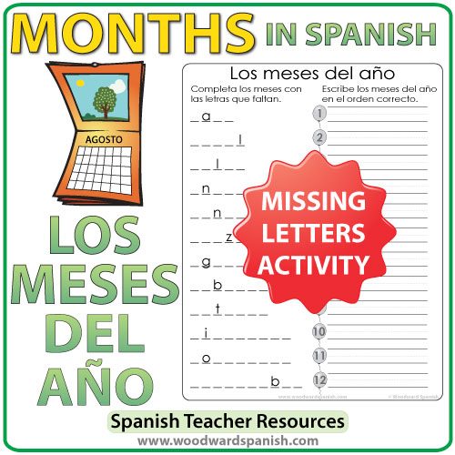 Spanish months - missing letters activity - los meses del año en español