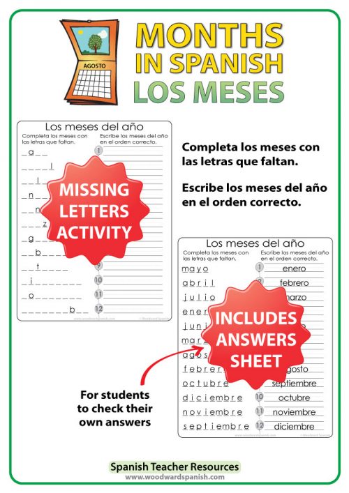 Spanish months - missing letters activity - los meses del año en español