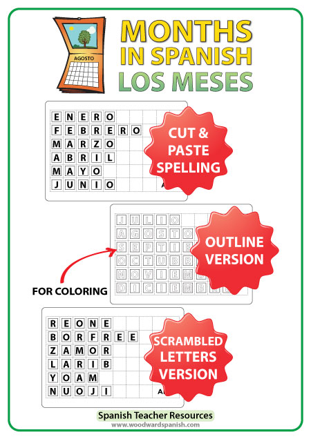 Spanish months - Cut and paste spelling activity - Los meses del año en español