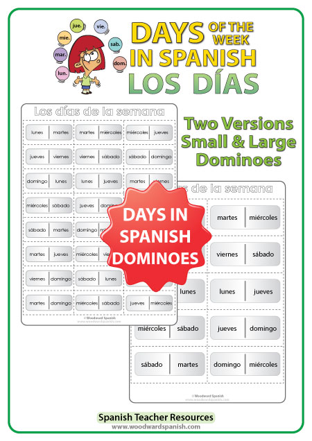 Spanish Days of the Week Dominoes - Juego de dominó con los días de la semana en español