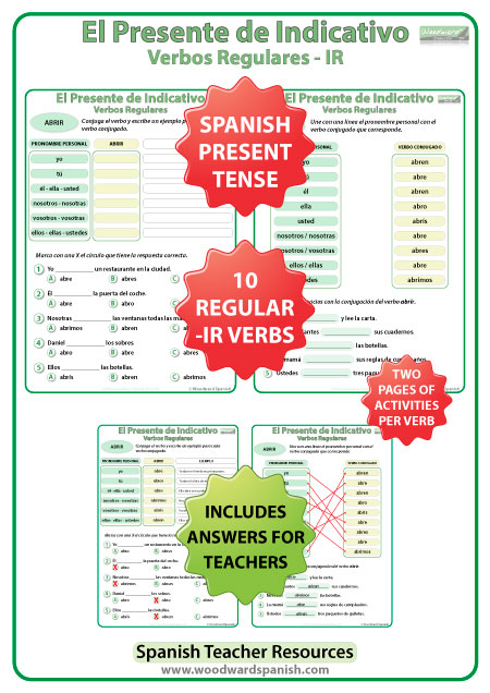 Spanish present tense regular IR verbs worksheets -- El presente de indicativo - verbos regulares