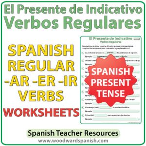 Worksheets for regular Spanish verbs in the simple present tense. Actividades con verbos regulares en el presente de indicativo.