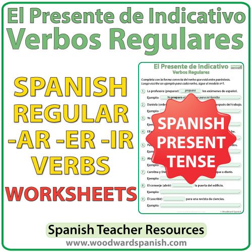 Worksheets for regular Spanish verbs in the simple present tense. Actividades con verbos regulares en el presente de indicativo.