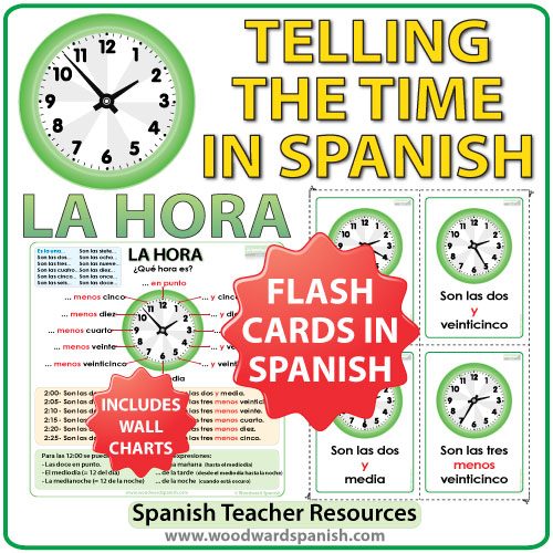 Spanish Telling The Time Flash Cards Charts Woodward Spanish