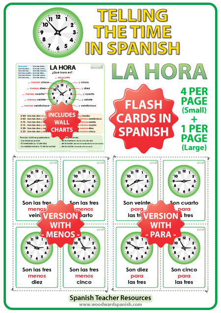 Spanish Time Flash Cards / Charts - Tarjetas y afiches con la hora en español