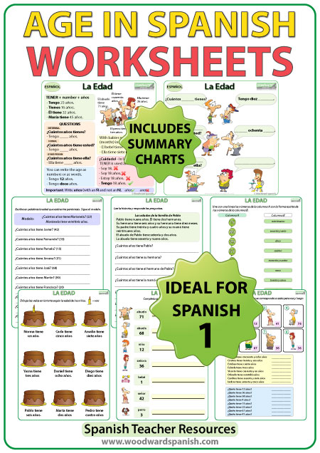 Spanish Age worksheets and explanation chart. La edad en español.