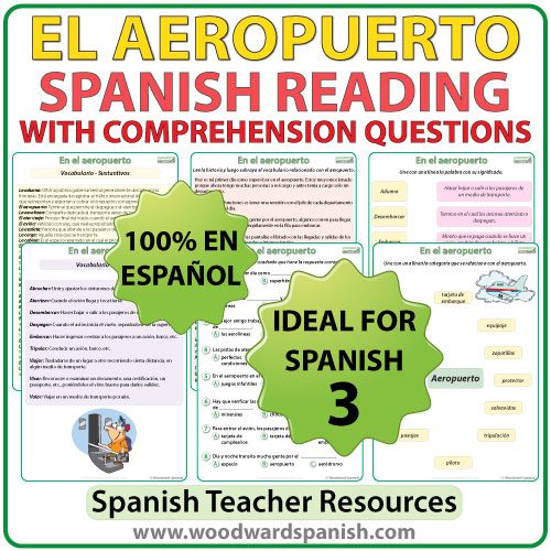 Spanish Reading Passage about Airports with Worksheets Lectura acerca de los aeropuertos con preguntas de comprensión